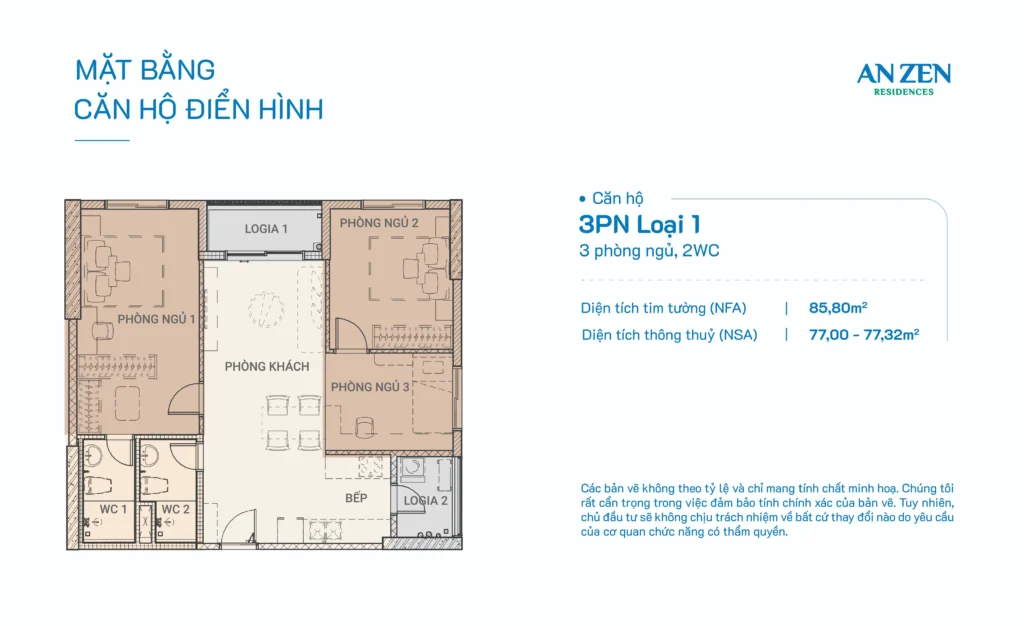 3 phòng ngủ loại 1