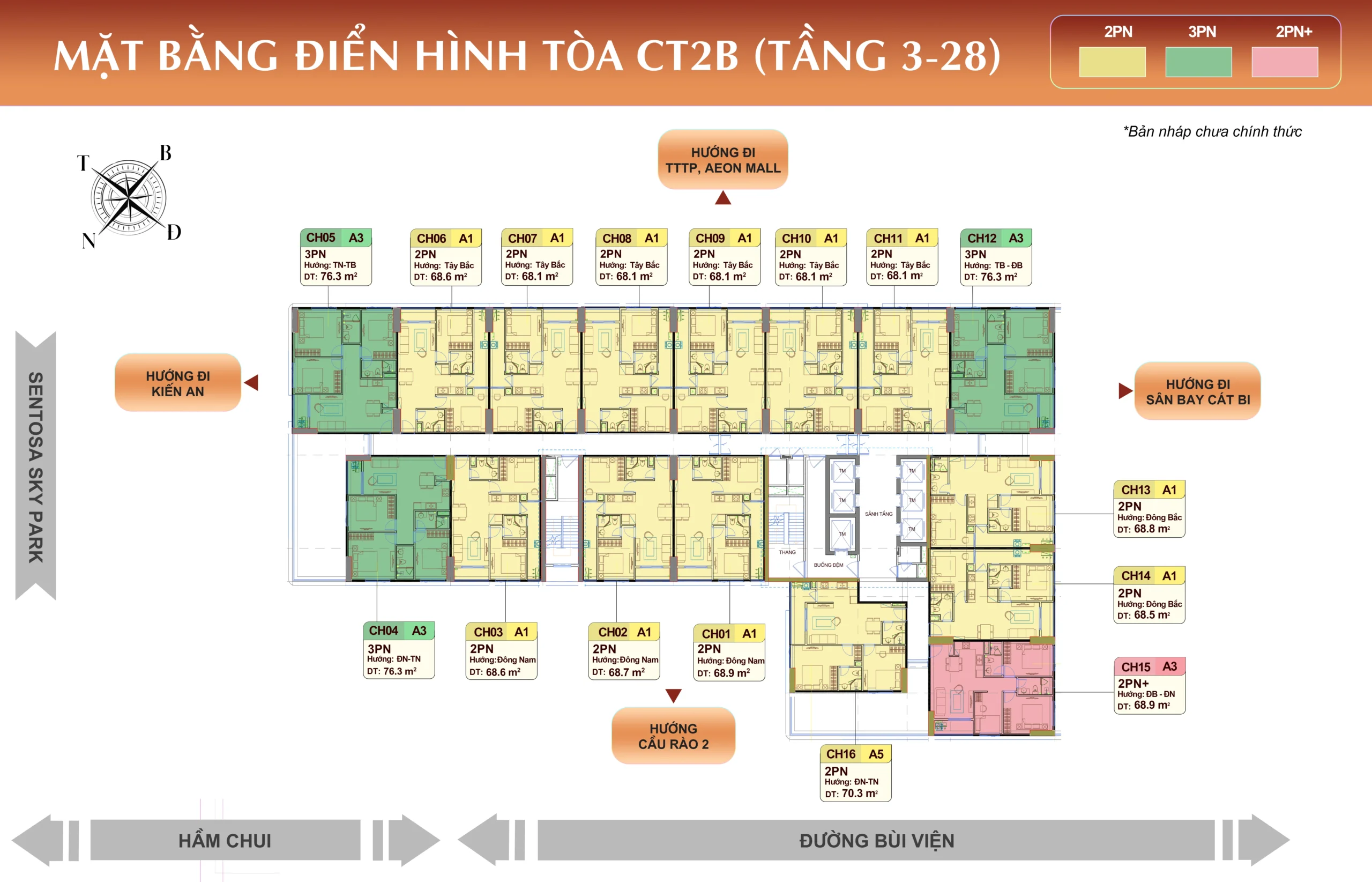 Mặt bằng điển hình tòa CT2B NOXH Marquee Homes