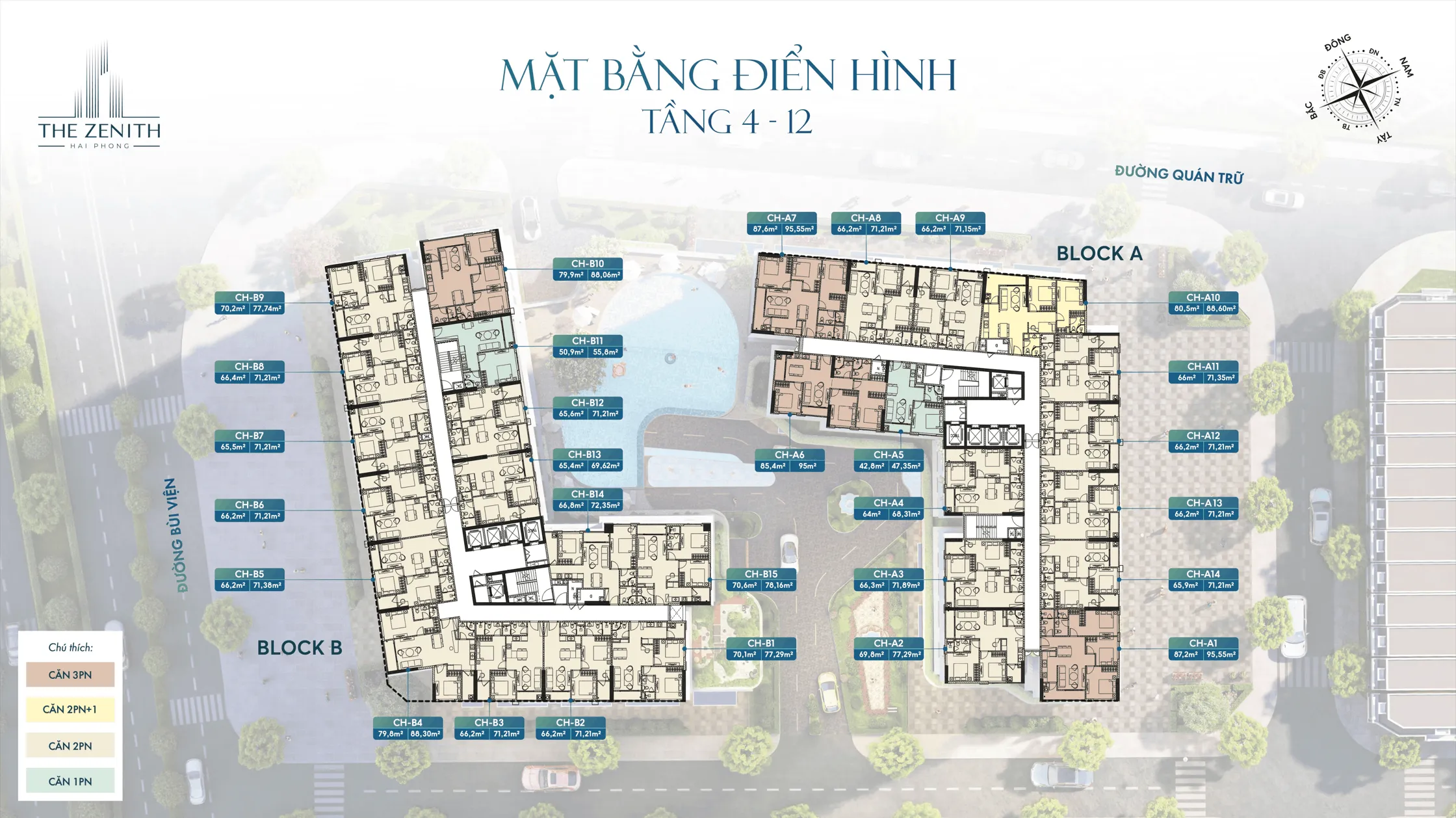 mặt bằng căn hộ chung cư The Zenith Hải Phòng